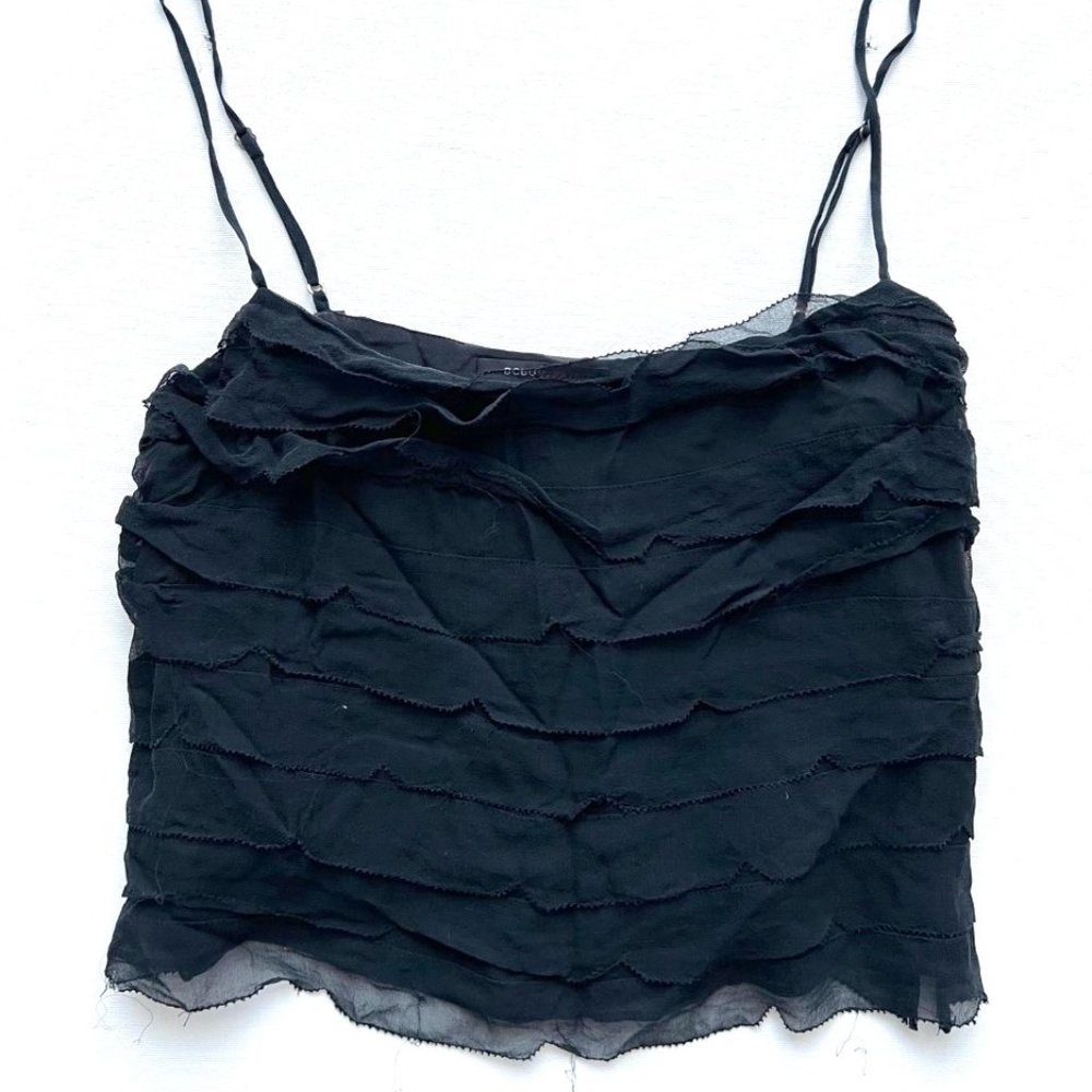 BCBG Tiered Crop  Ruffled Tank Black ( M )
